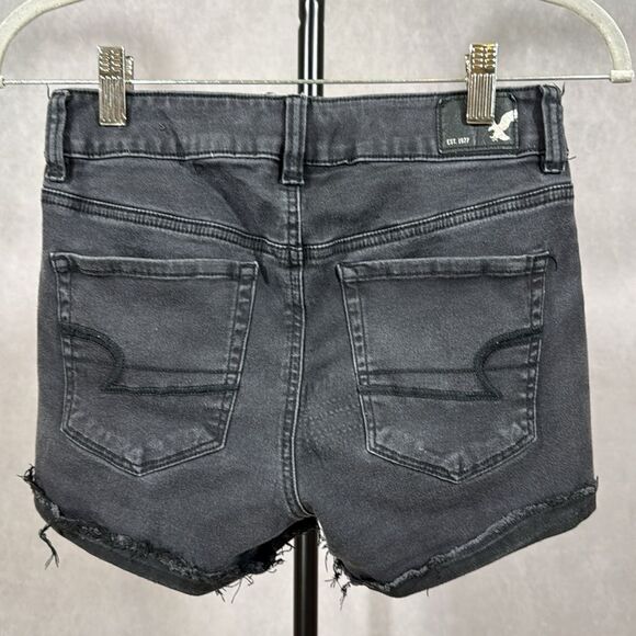 AEO Hi-Rise Shorty Black Denim Stretch Shorts - Picture 3 of 6
